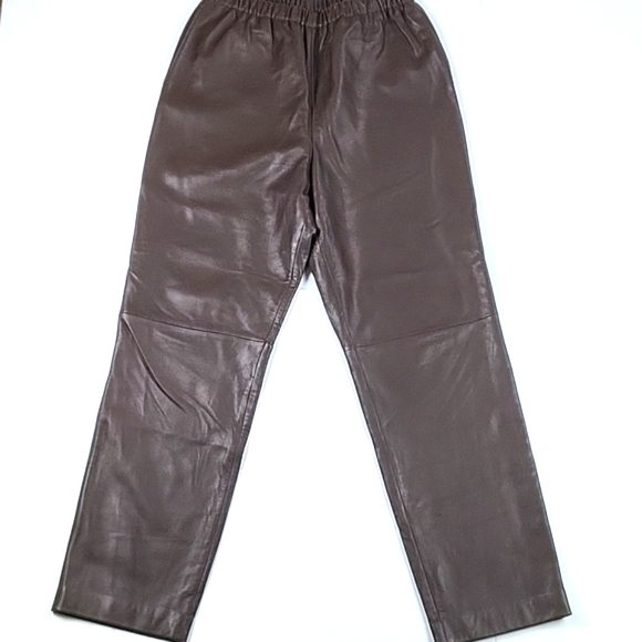 Nordstrom Pants - Nordstrom Soft Lambskin Leather Elastic Waist Straight Leg Pant Chocolate…